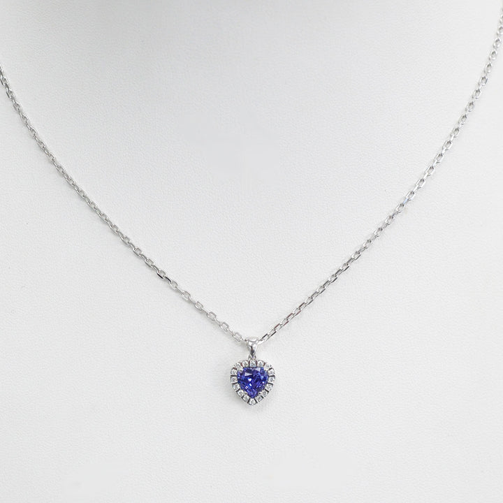 Heart Shape Tanzanite &amp; Diamonds White Gold Pendant