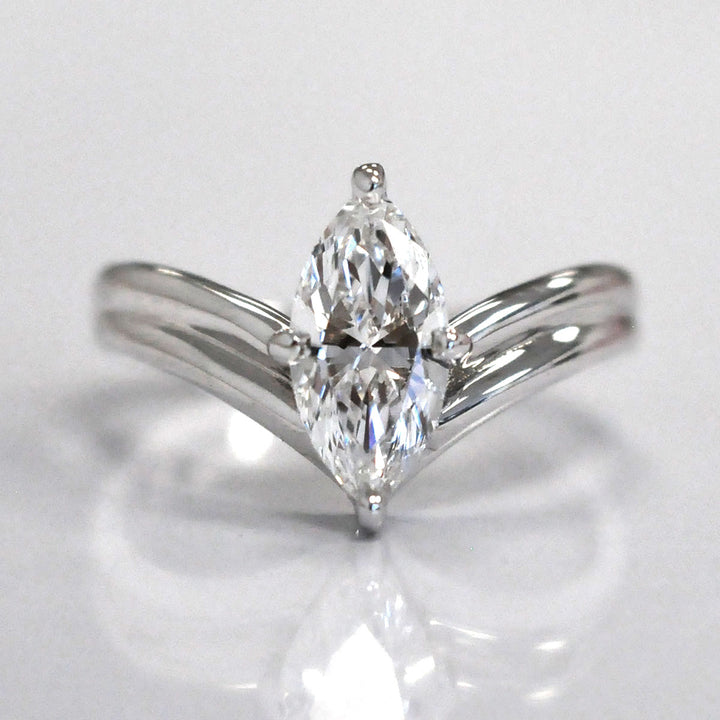 white gold marquise diamond Double V shank Solitaire