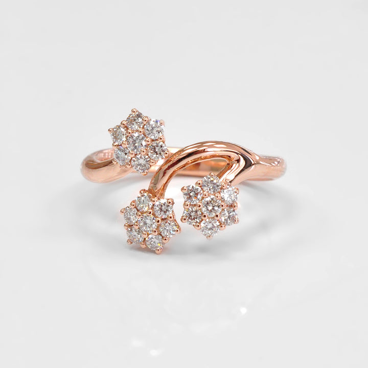 Unique Floral Engagement Diamond Ring in Rose Gold
