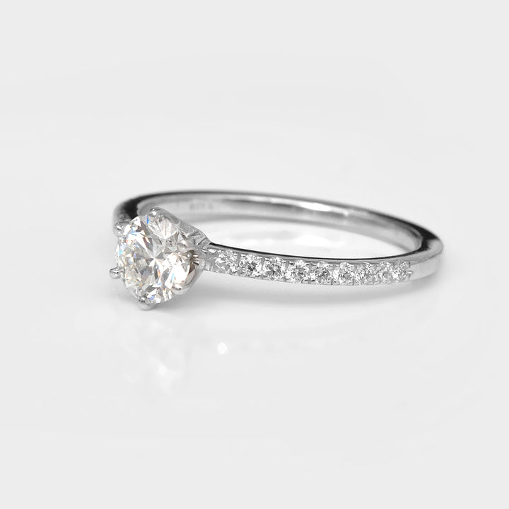 Engagement White Round Diamond Ring and Side Diamonds