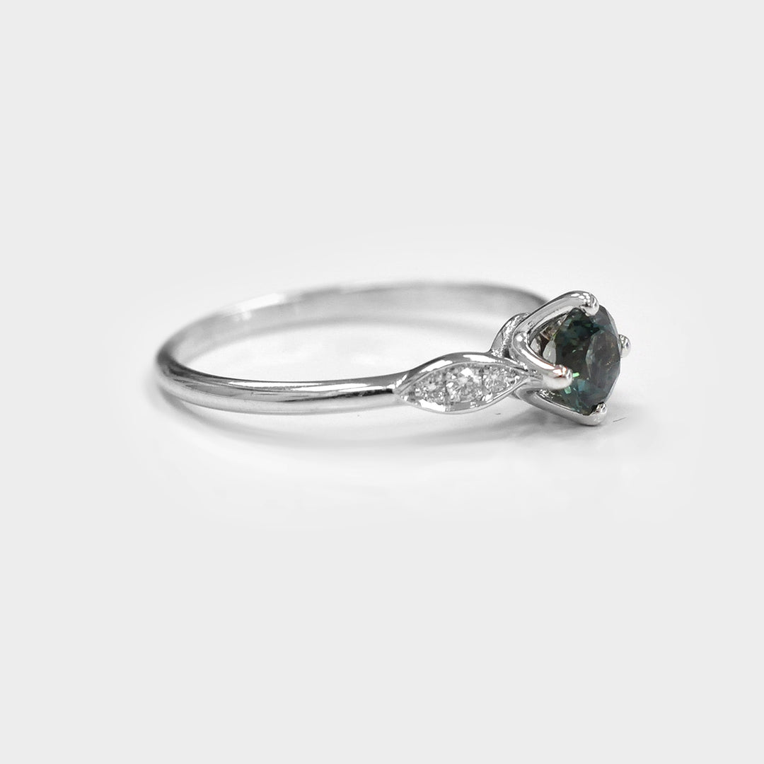 Teal Sapphire and Side Diamonds Delicate Ring