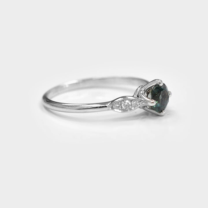 Teal Sapphire and Side Diamonds Delicate Ring