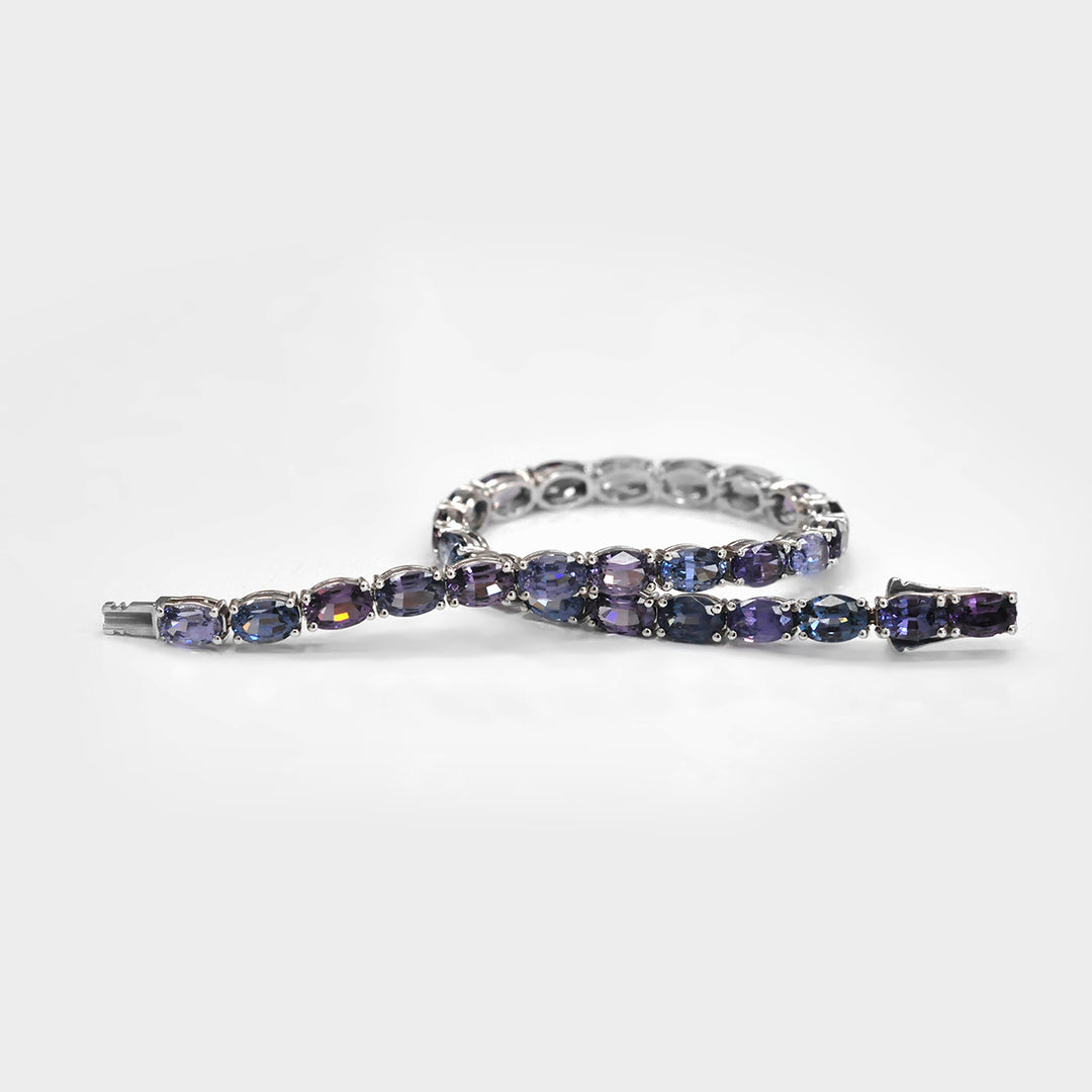 Oval Cut Mixed Blue Spinel Bracelet in White Gold