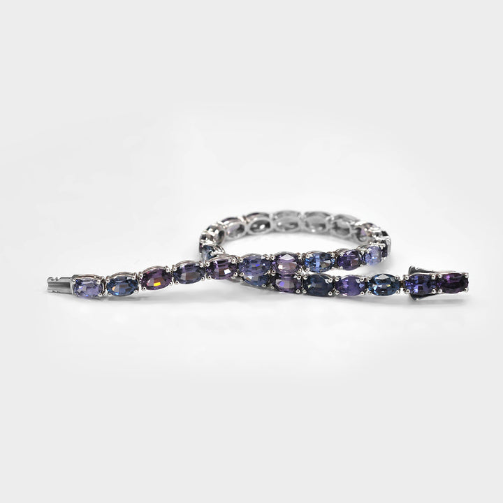 Oval Cut Mixed Blue Spinel Bracelet in White Gold