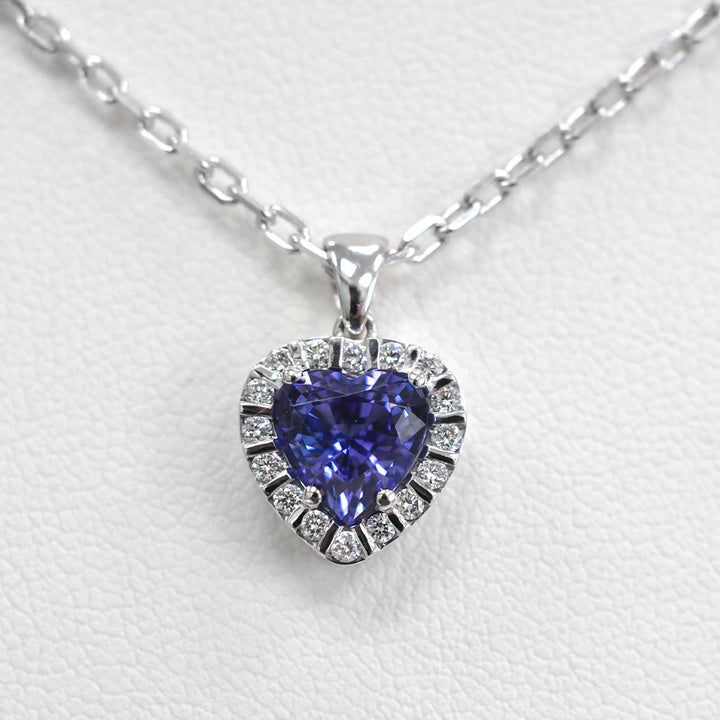 Heart Shape Tanzanite &amp; Diamonds White Gold Pendant