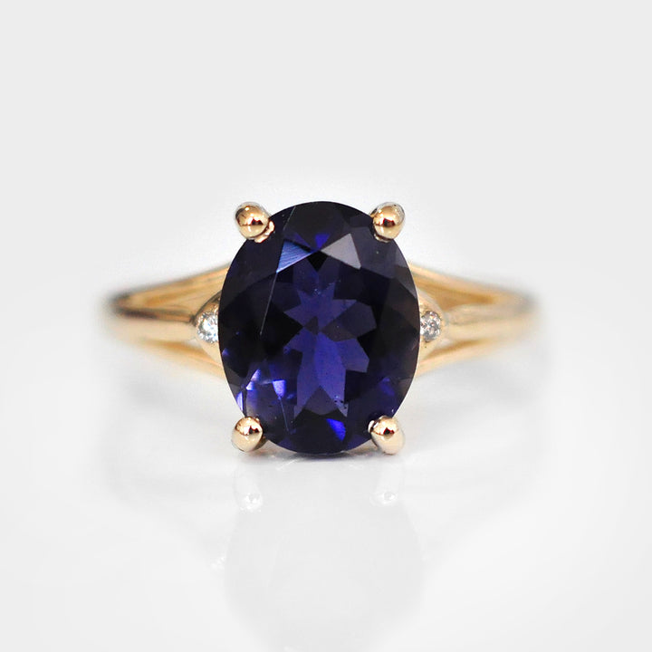 Solitaire Iolite Ring in 14k Yellow Gold