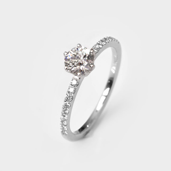 Engagement White Round Diamond Ring and Side Diamonds