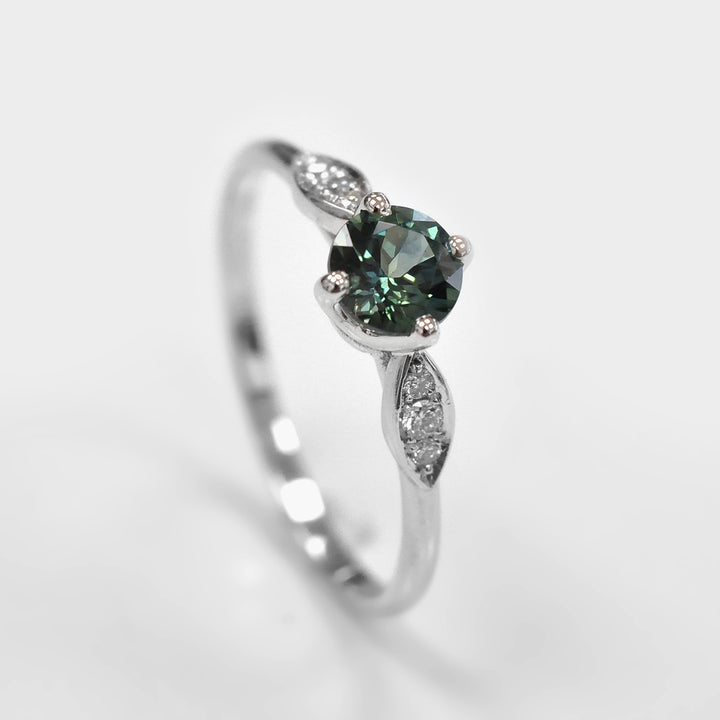 Teal Sapphire and Side Diamonds Delicate Ring