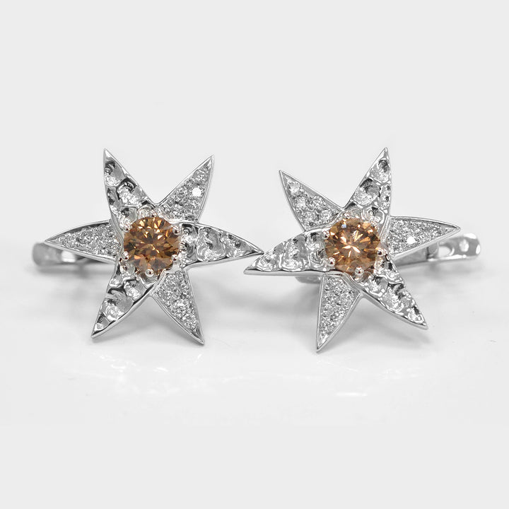 Fancy Brown Diamond Halo Star Earrings