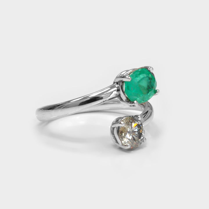 Oval Green Emerald and Diamond Classic Twin Ring