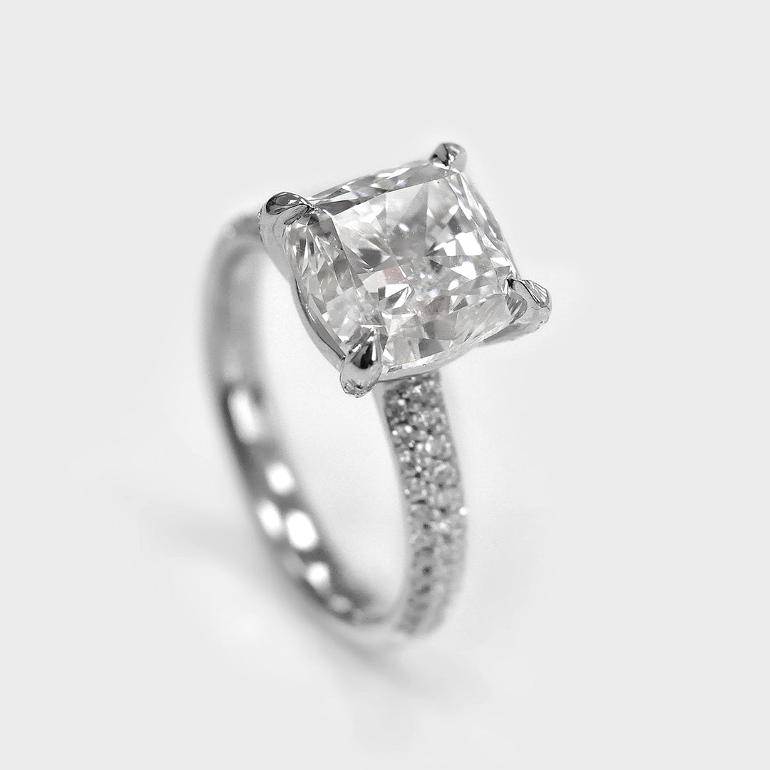 Five Carat White Diamond Ring Pave Set Band