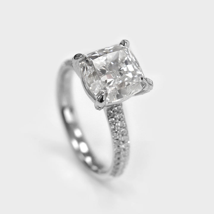 Five Carat White Diamond Ring Pave Set Band