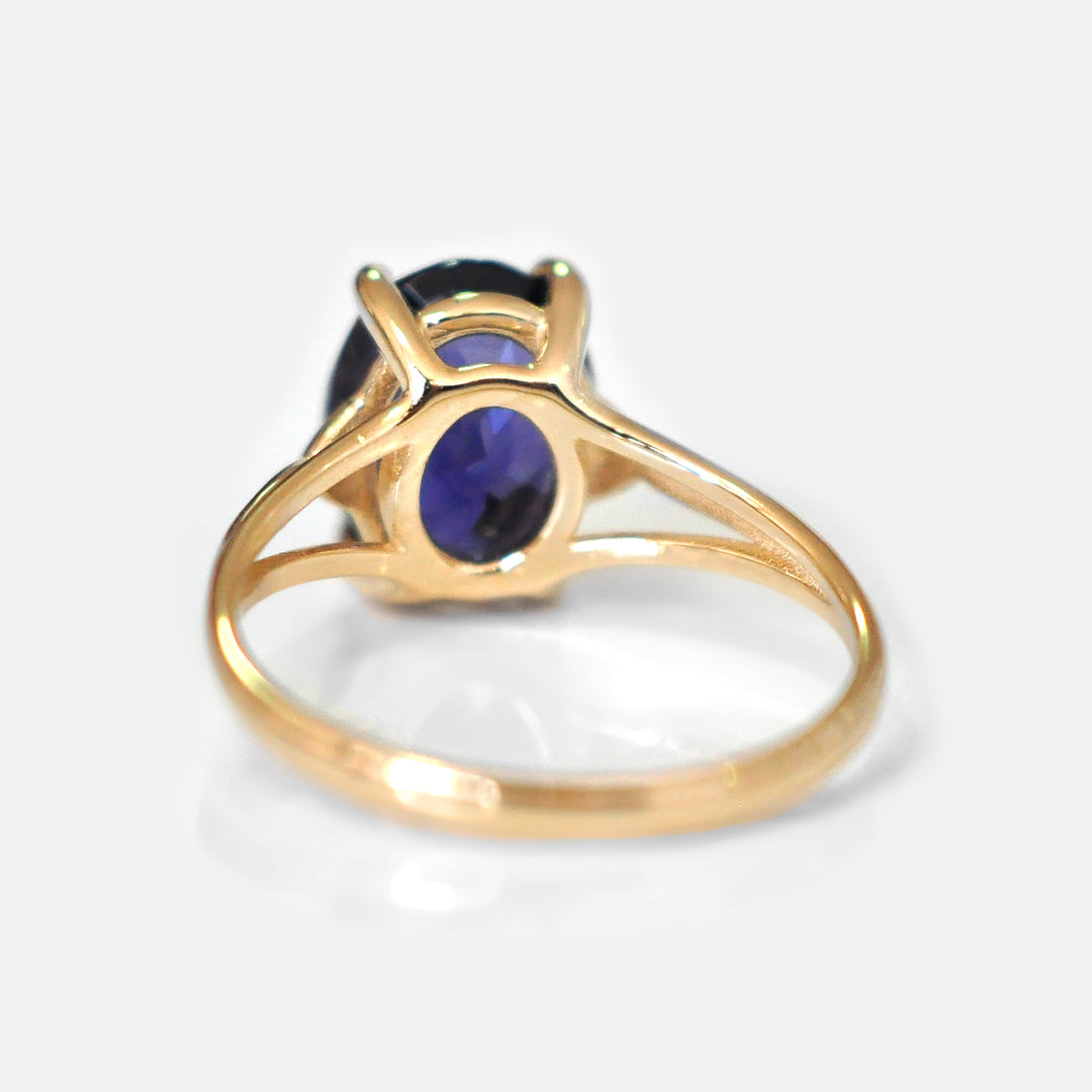 Solitaire Iolite Ring in 14k Yellow Gold