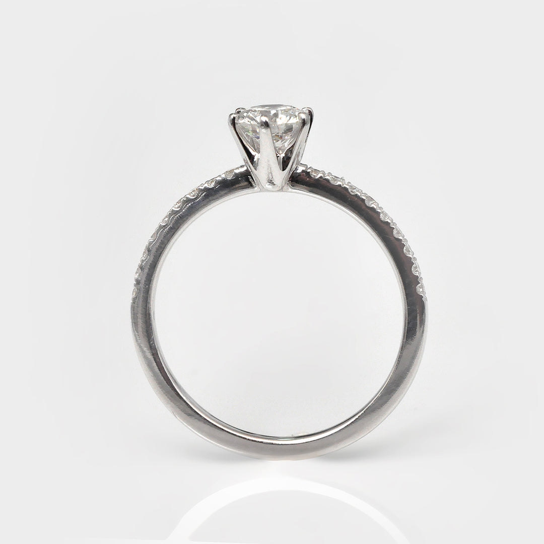 Engagement White Round Diamond Ring and Side Diamonds