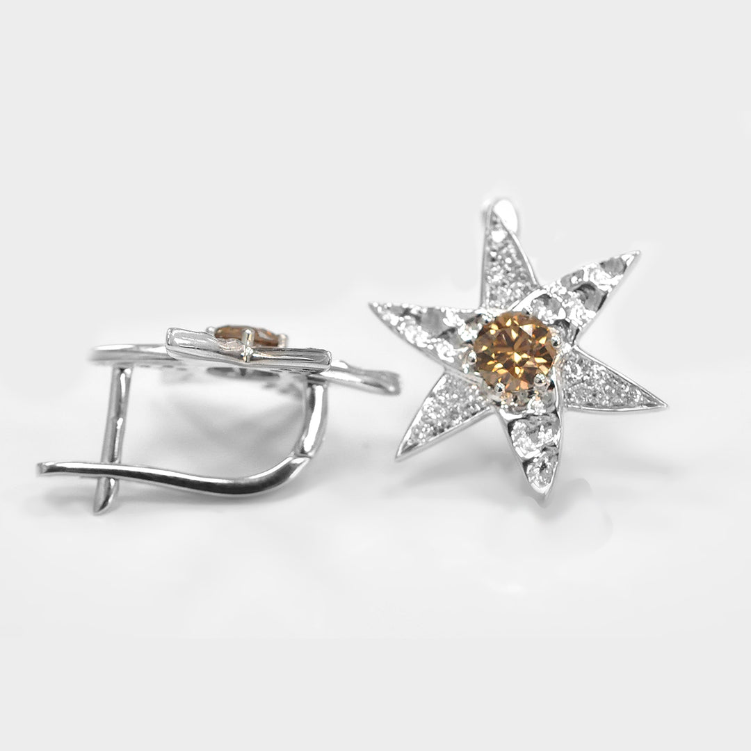 Fancy Brown Diamond Halo Star Earrings