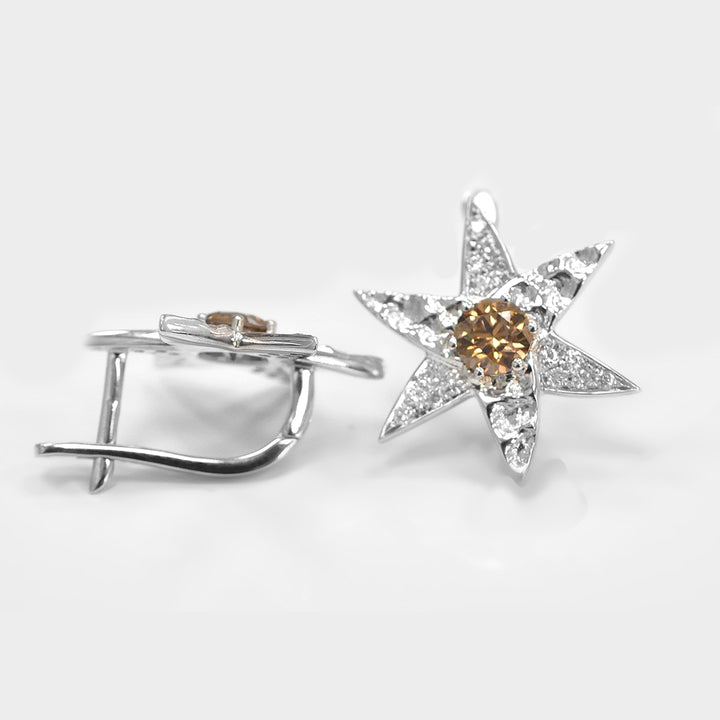 Fancy Brown Diamond Halo Star Earrings