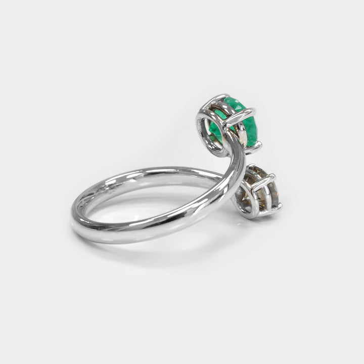 Oval Green Emerald and Diamond Classic Twin Ring