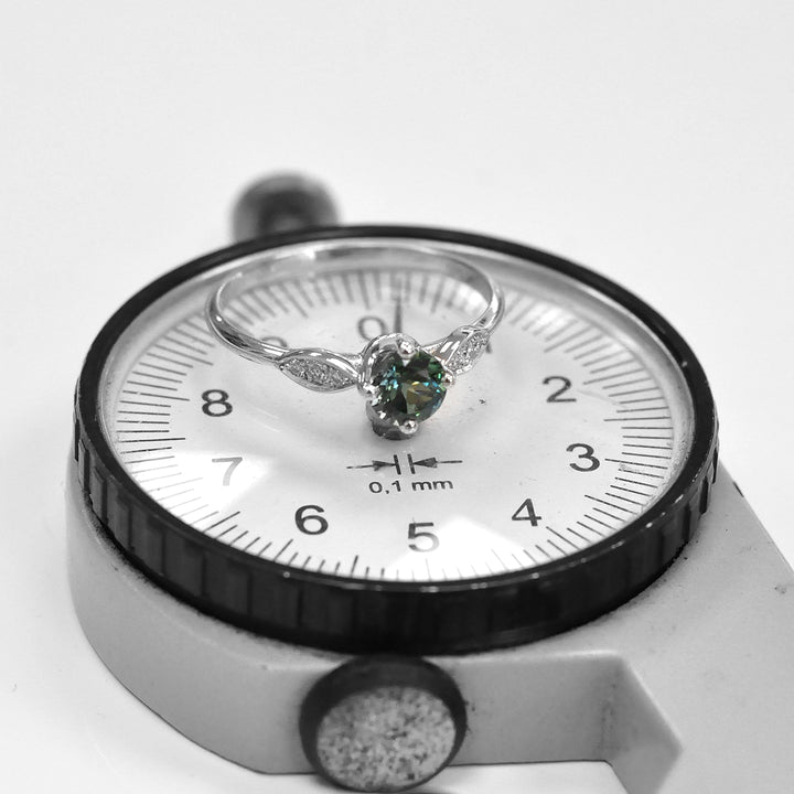 Teal Sapphire and Side Diamonds Delicate Ring