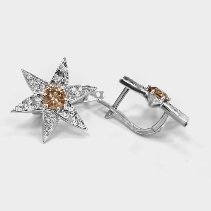 Fancy Brown Diamond Halo Star Earrings