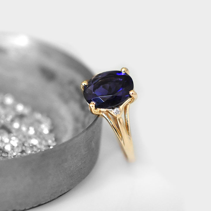 Solitaire Iolite Ring in 14k Yellow Gold