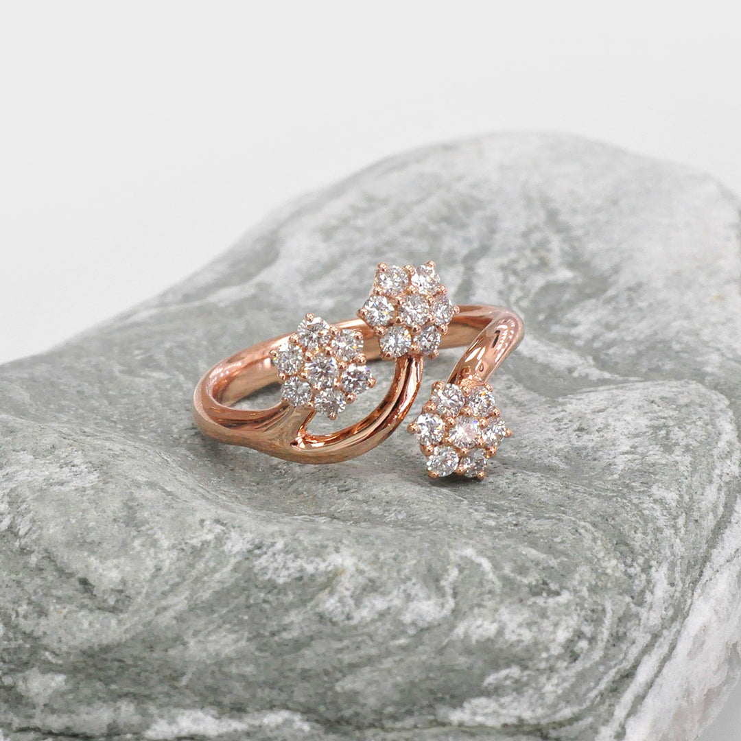 Unique Floral Engagement Diamond Ring in Rose Gold