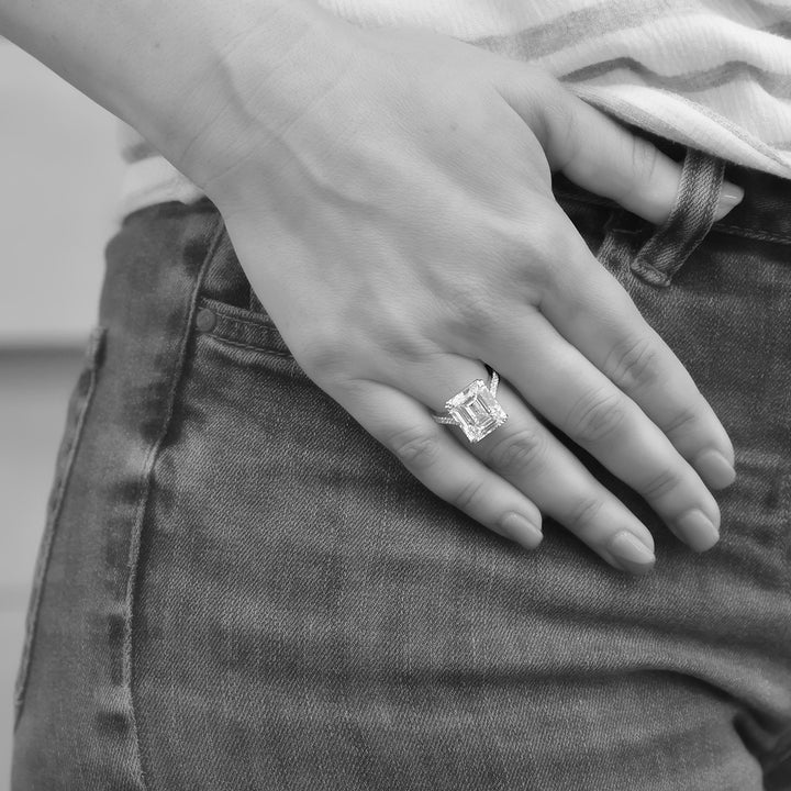 10 carat Emerald Cut White Diamond Statement Ring