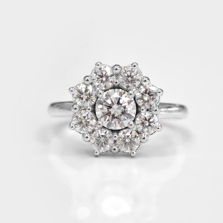 Nine White diamonds Halo Ring