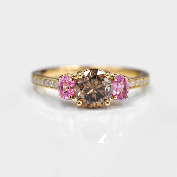 Fancy Round Diamond and Pink Sapphire Ring