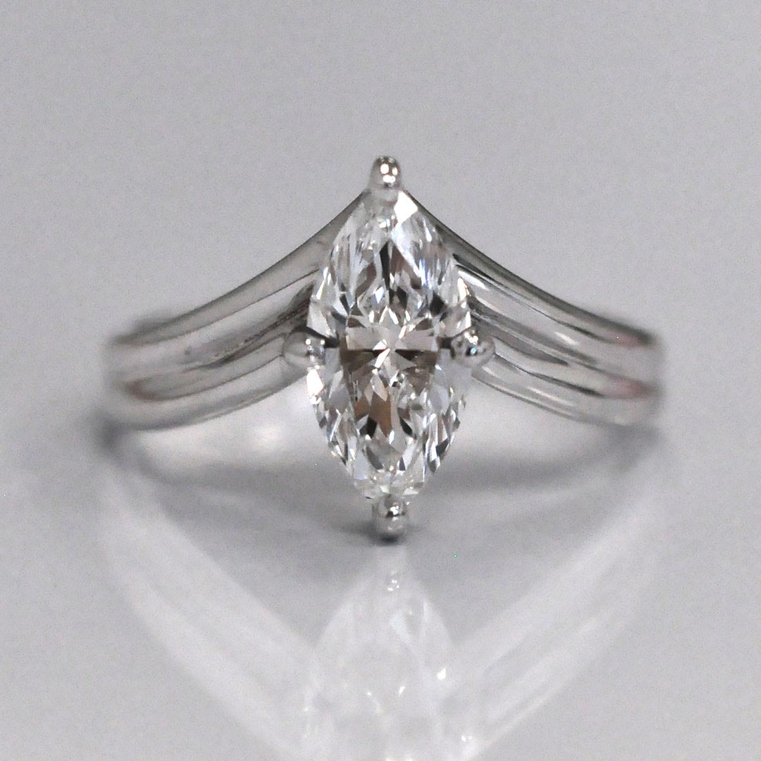 white gold marquise diamond Double V shank Solitaire