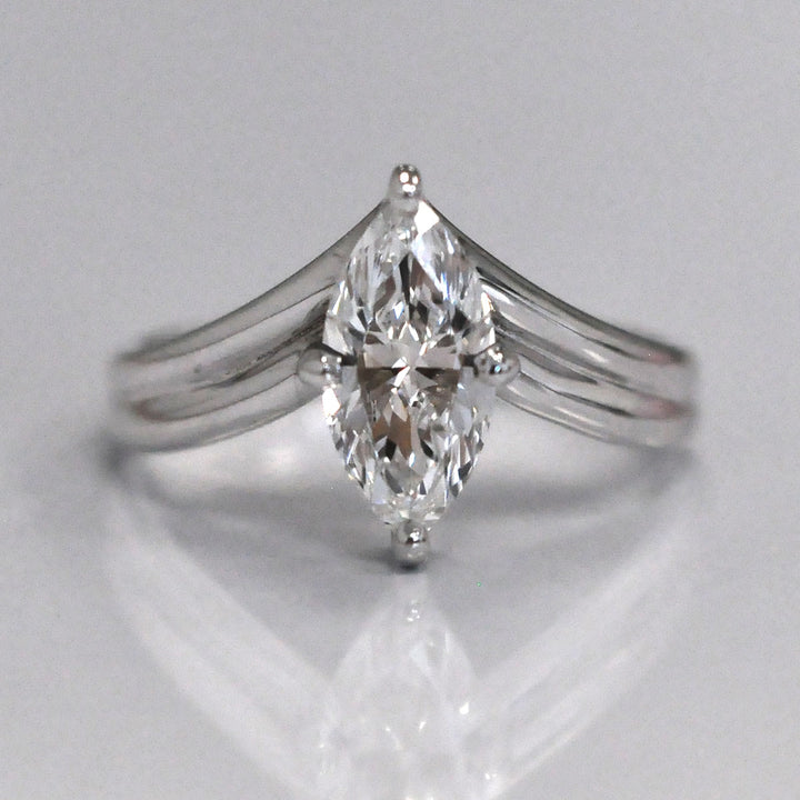 white gold marquise diamond Double V shank Solitaire