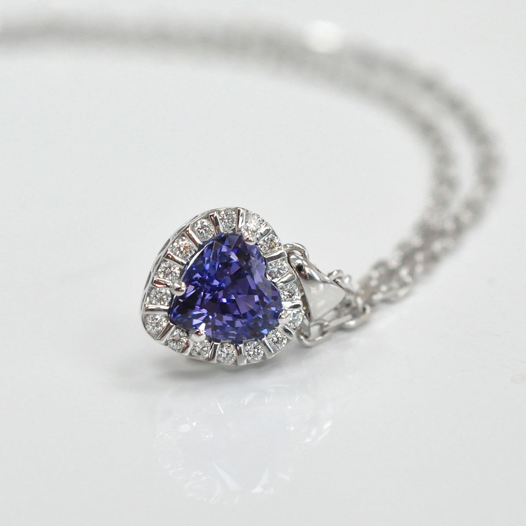 Heart Shape Tanzanite &amp; Diamonds White Gold Pendant