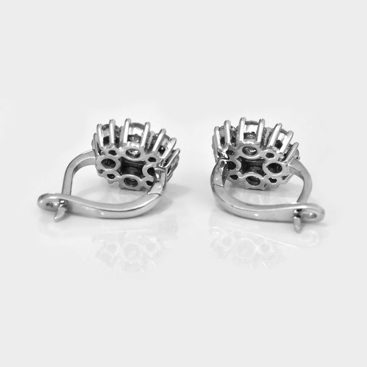 Cushion &amp; Round Diamonds White Gold Cluster Earrings