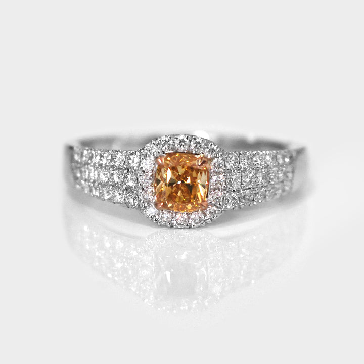 Fancy Orange center Diamond Pave side Diamonds Ring