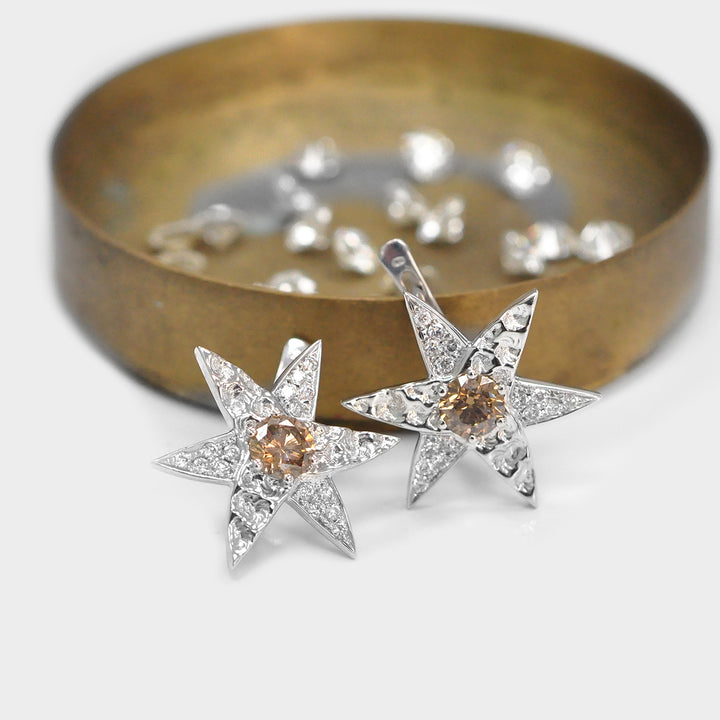 Fancy Brown Diamond Halo Star Earrings