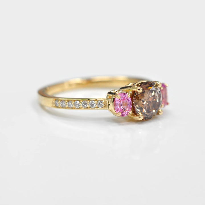 Fancy Round Diamond and Pink Sapphire Ring