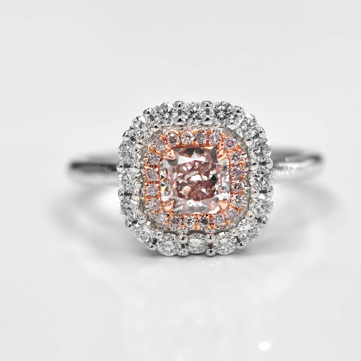 Square Radiant Cut Pink Diamond Double Halo Ring