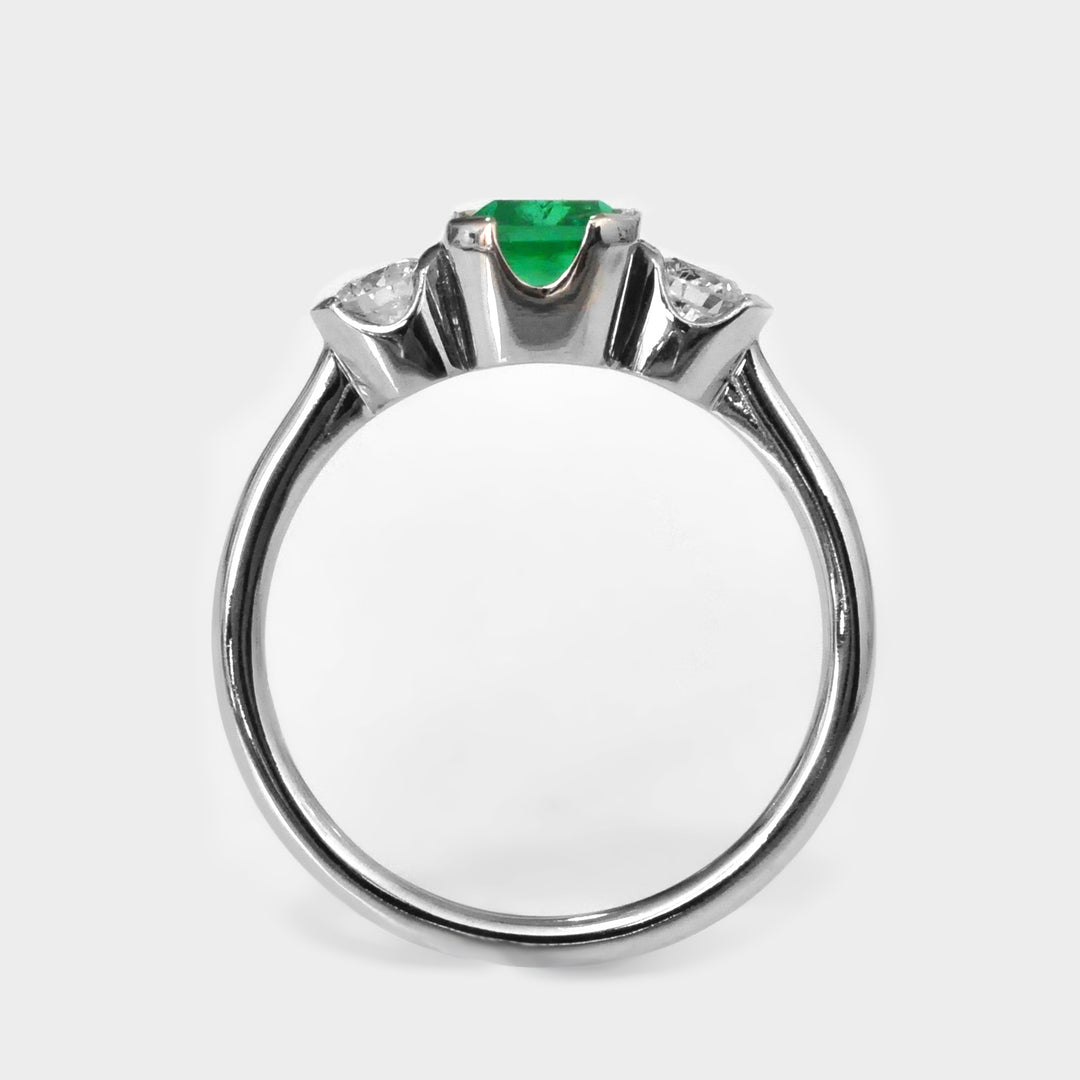 Natural Emerald and Diamonds Three Stones Ring