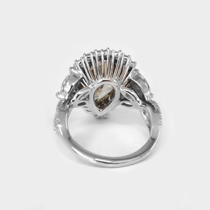 Big Greenish Yellow  Pear Shape Diamond Engagement Ring