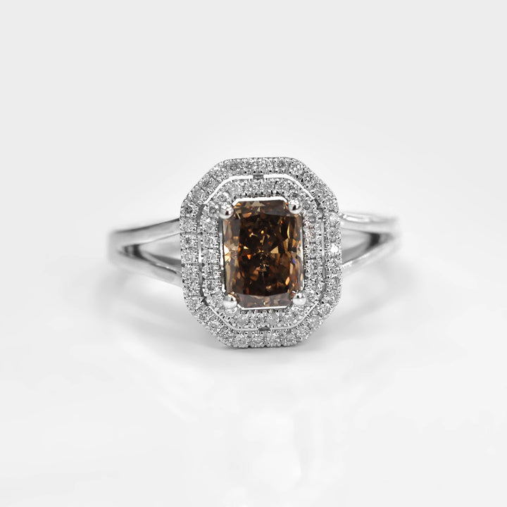 Orangy Brown Diamond Double Halo Engagement Ring