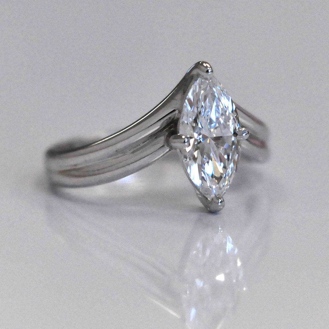 white gold marquise diamond Double V shank Solitaire
