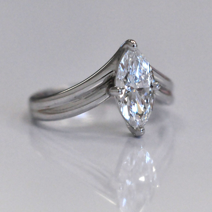 white gold marquise diamond Double V shank Solitaire