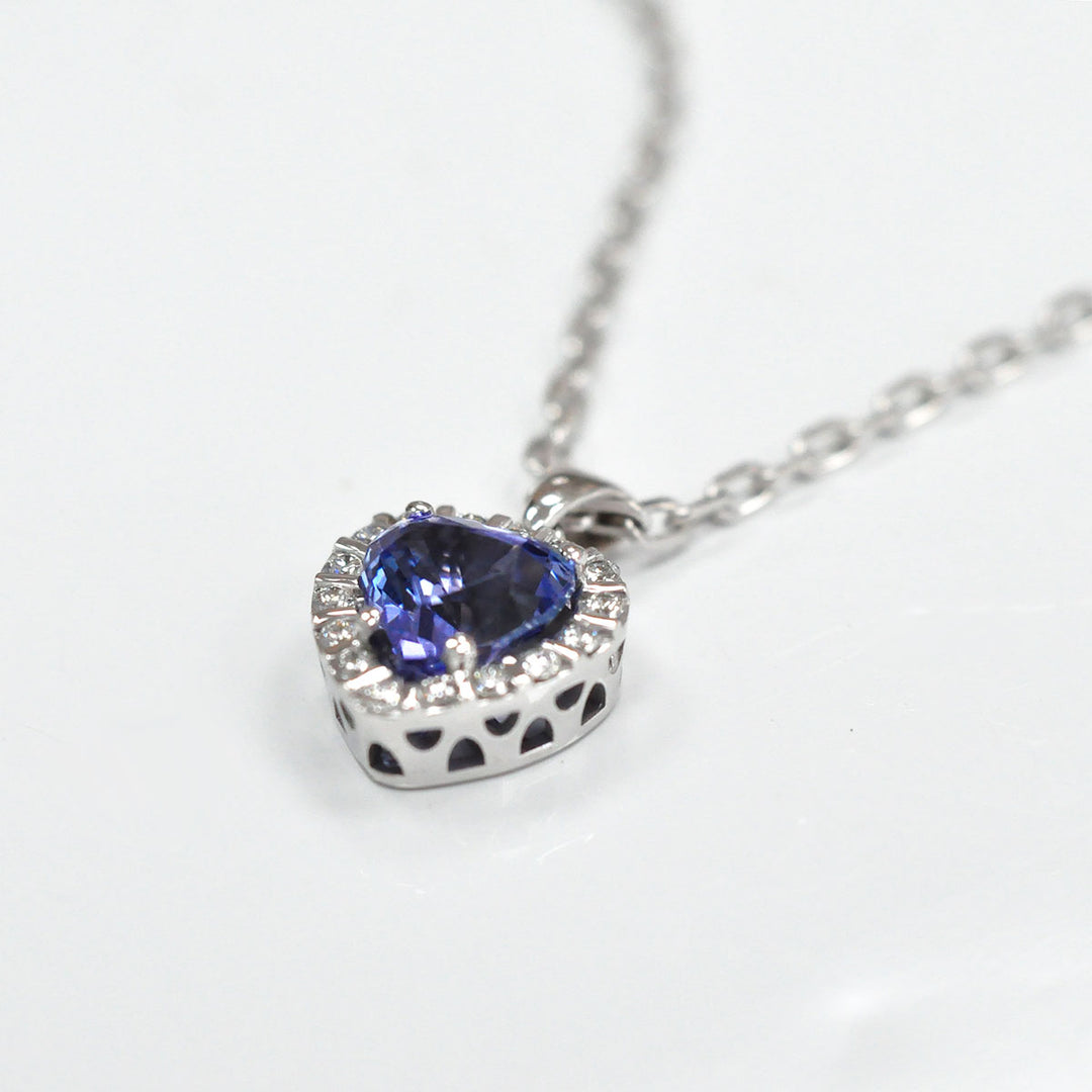 Heart Shape Tanzanite &amp; Diamonds White Gold Pendant