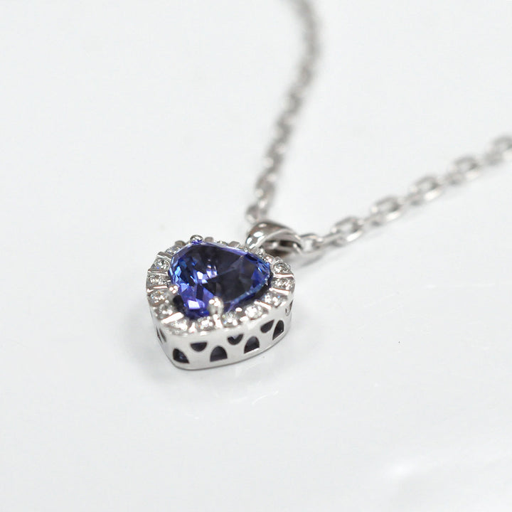 Heart Shape Tanzanite &amp; Diamonds White Gold Pendant