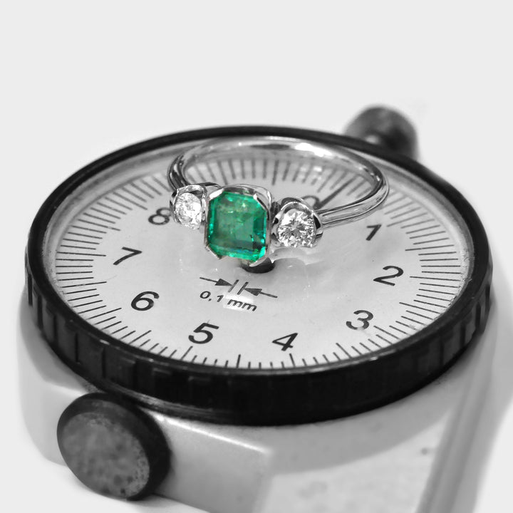 Natural Emerald and Diamonds Three Stones Ring
