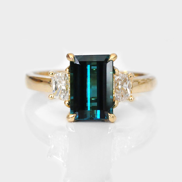 Lagoon Blue Tourmaline and Diamonds Engagement Ring