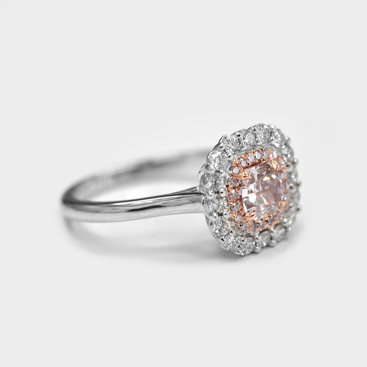 Square Radiant Cut Pink Diamond Double Halo Ring