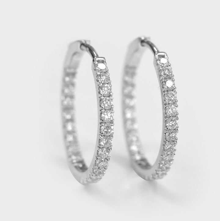 Pave Diamonds Hoop Earrings in 14k White Gold