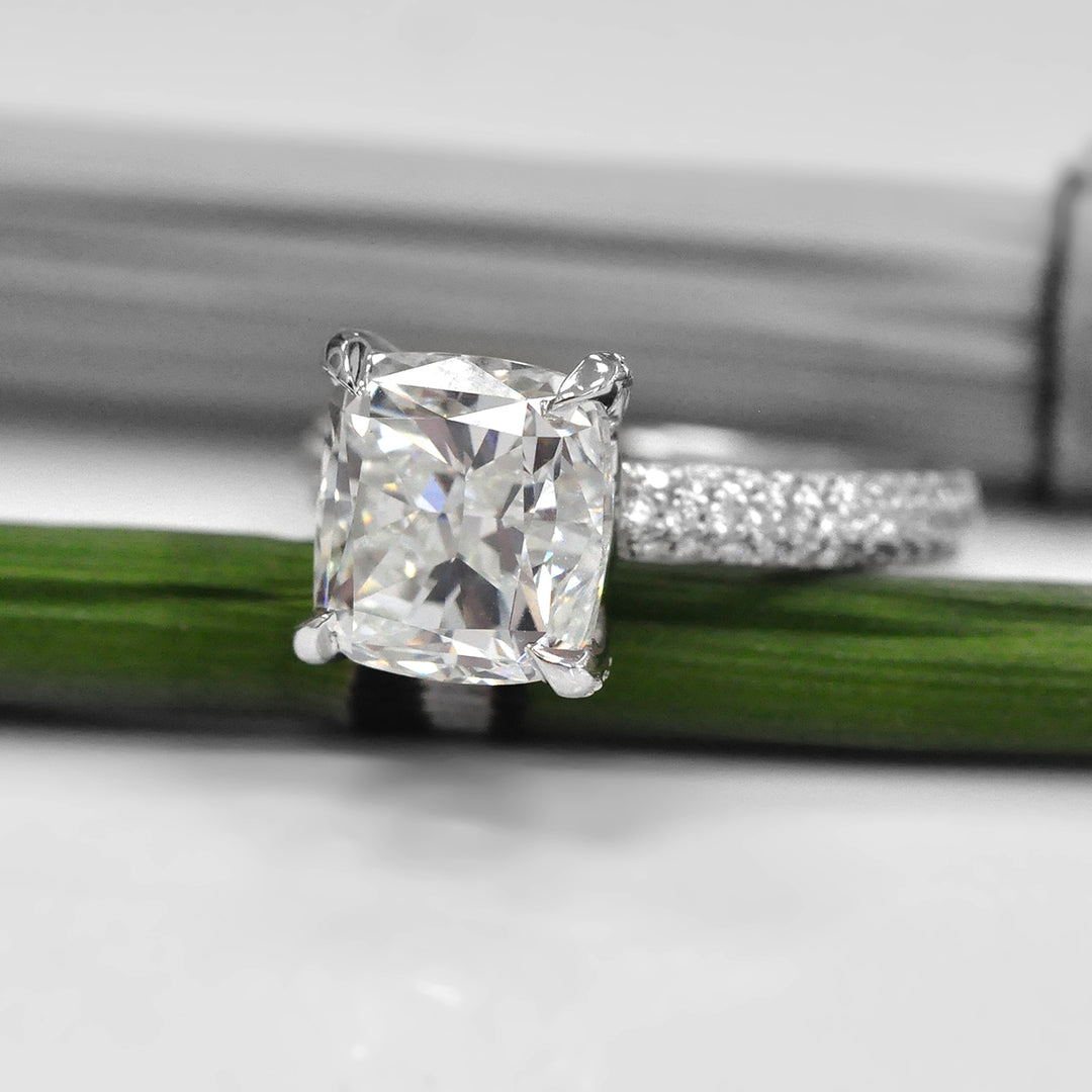 Five Carat White Diamond Ring Pave Set Band