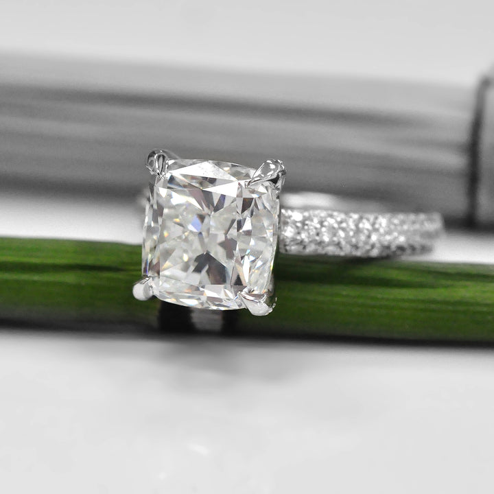 Five Carat White Diamond Ring Pave Set Band