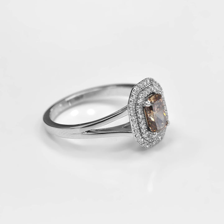 Orangy Brown Diamond Double Halo Engagement Ring